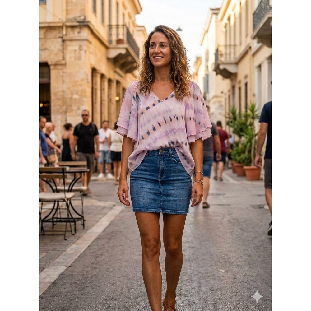 Young Fabulous & Broke Pink Tie‎ Dye Flutter Sleeve V-Neck Blouse Small